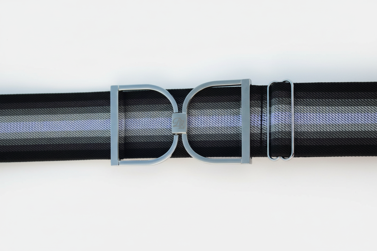 Black and White Ombre Comfort Fit Belt with Silver Engraved "DE" Stirrup 