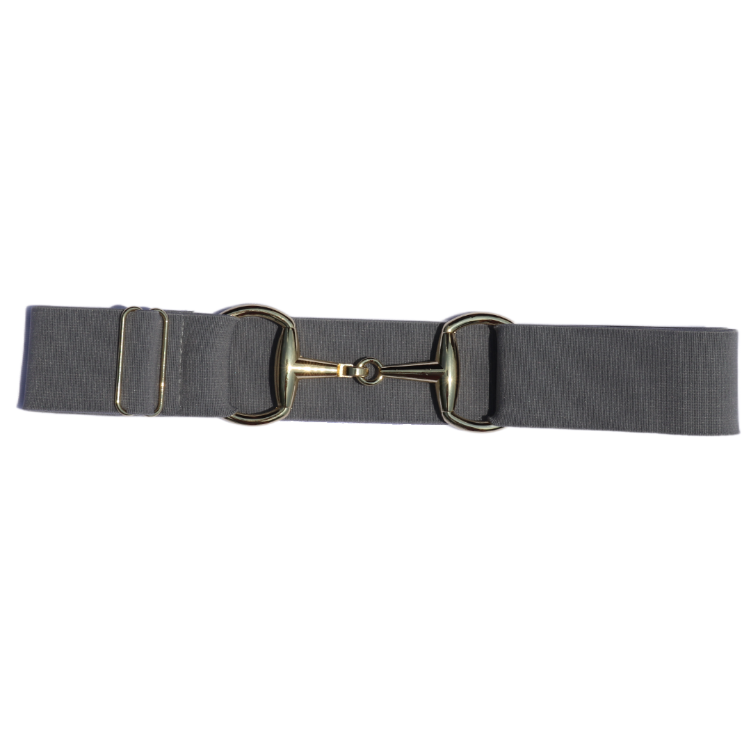 Gray Comfort Fit Belt Gold Snaffle | Divine Equestrian Affordable Elastic Riding Belts