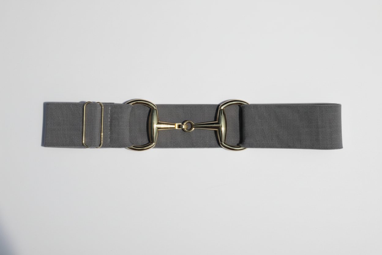 Gray Comfort Fit Belt Gold Snaffle | Divine Equestrian Affordable Elastic Riding Belts