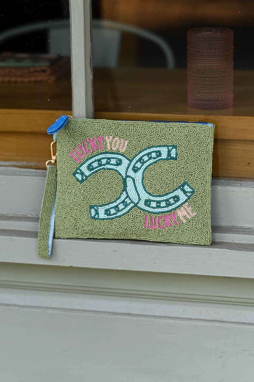 Lucky You, Lucky Me Large Beaded Pouch