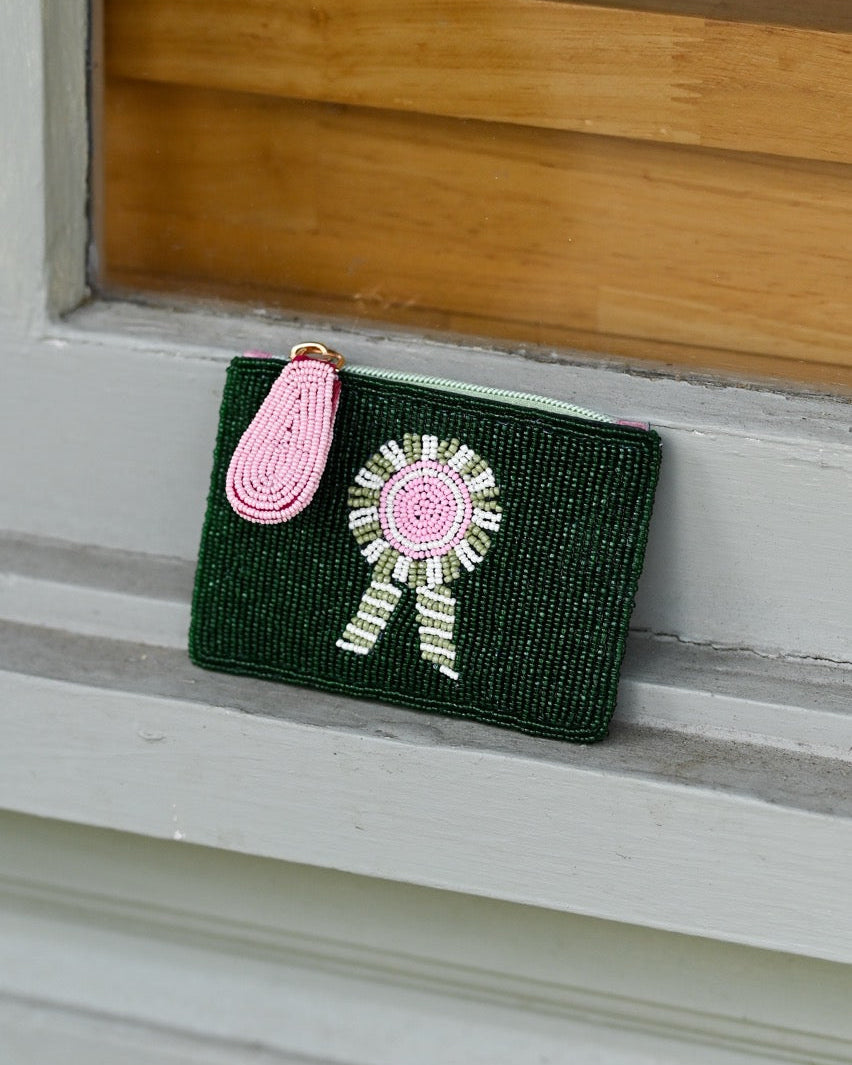 Green Ribbon Small Beaded Pouch