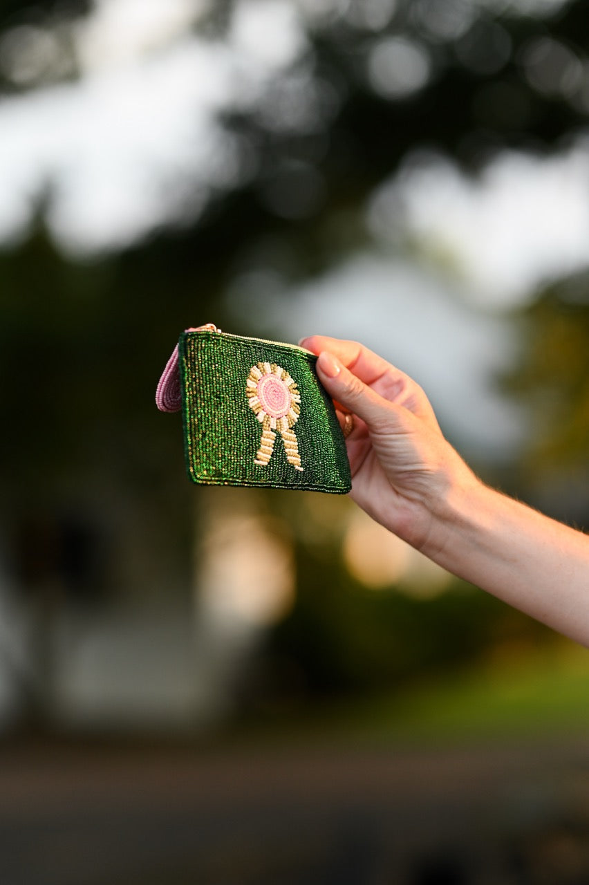 Green Ribbon Small Beaded Pouch