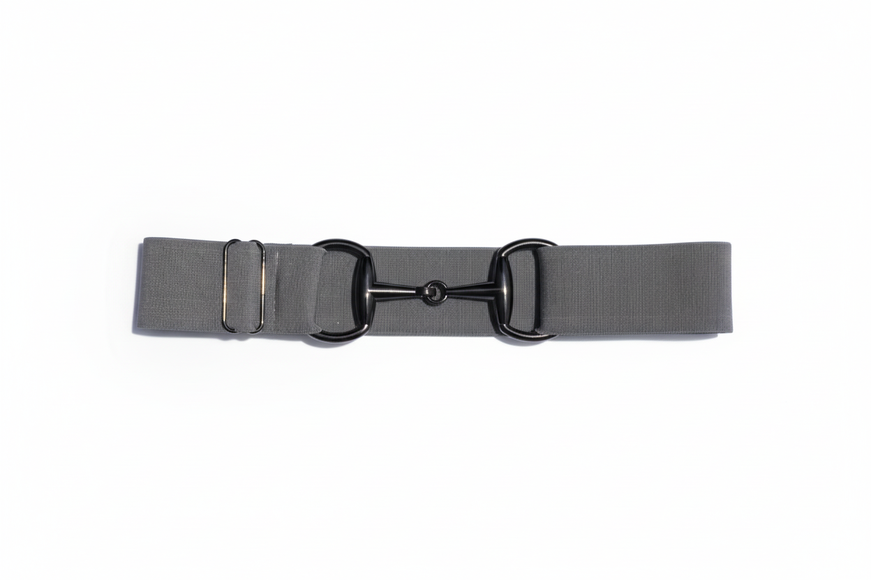 Gray Comfort Fit Belt Black Snaffle | Divine Equestrian Affordable Elastic Riding Belts
