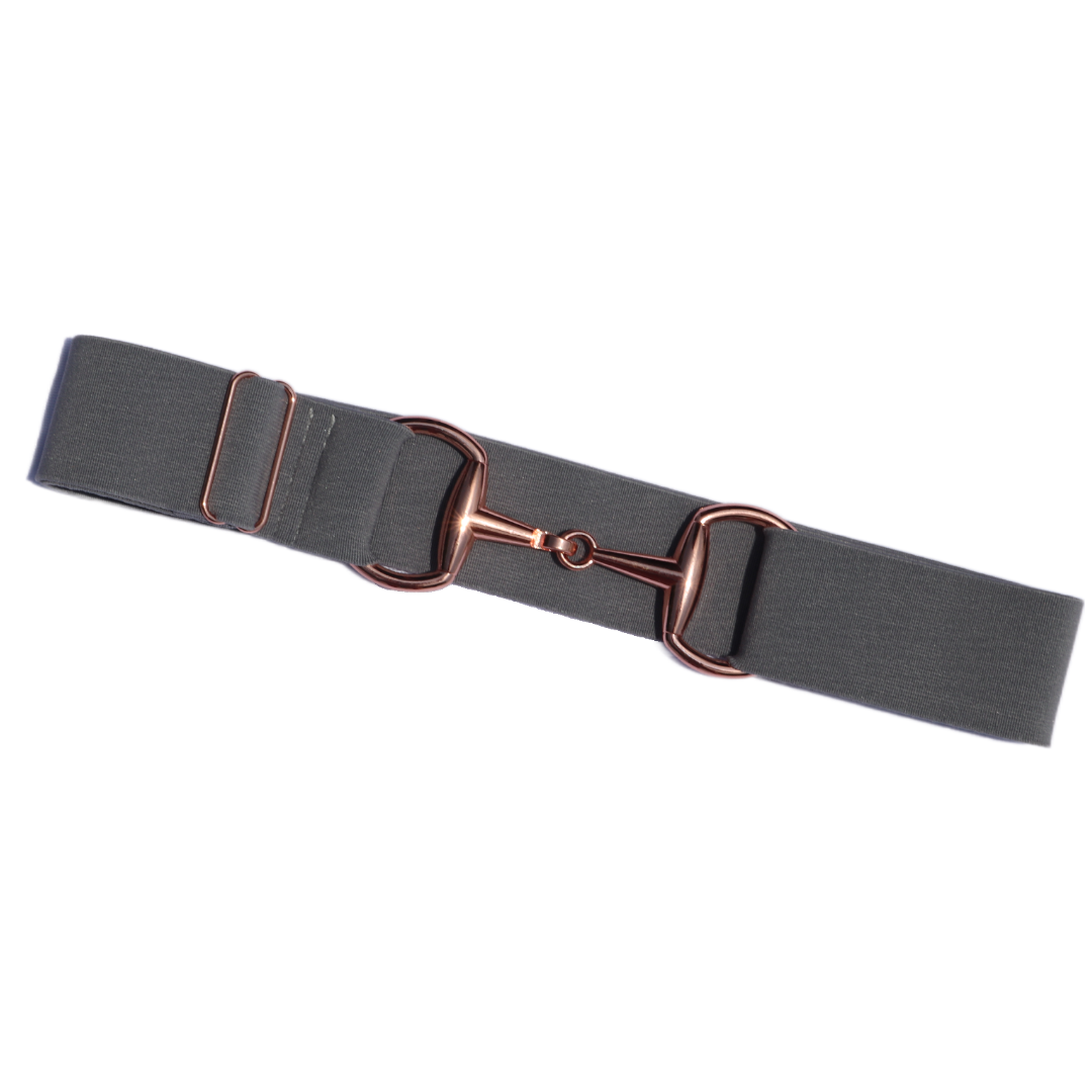 Gray Comfort Fit Belt Rose Gold Snaffle | Divine Equestrian Affordable Elastic Riding Belts