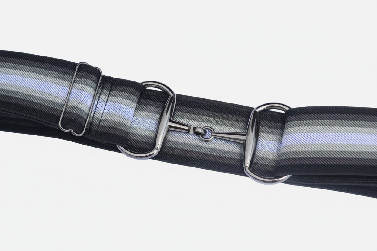 Black and White Ombré Comfort Fit Belt Black Snaffle Zoomed In | Divine Equestrian Affordable Elastic Riding Belts
