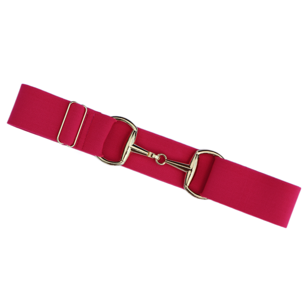 Pretty Pink Comfort Fit Belt Gold Snaffle | Divine Equestrian Affordable Elastic Riding Belts